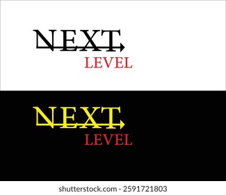 The word next level on a white and black background