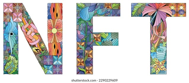 Word NFT. Vector decorative zentangle object. Hand-painted art design