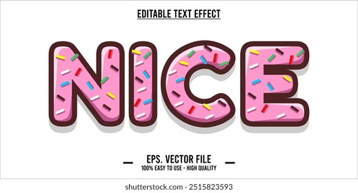 The word NICE is made with pink donut illustration on white background, Vector illustration design.