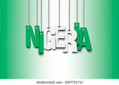 The word Nigeria hang on the ropes. Vector illustration