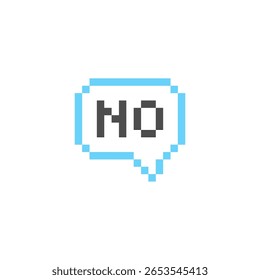 La palabra no en 8bit habla burbuja. Texto pixelado con una respuesta negativa en el mensaje de chat. icono de burbuja de discurso y2k con rechazo. Ilustración vectorial