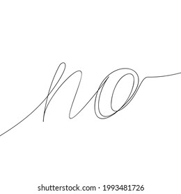 Word No continuous one line drawing, Calligraphy lettering handwriting graphics vector minimalist linear illustration made of single line