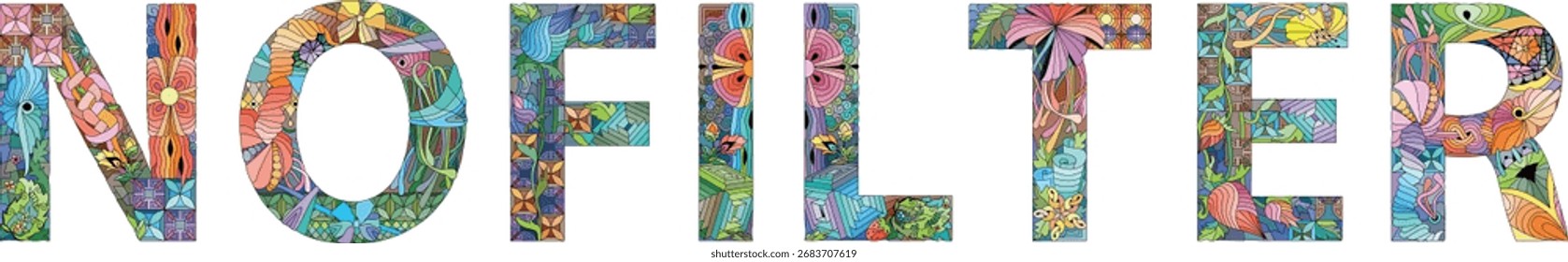 Word NOFILTER. Vector decorative zentangle object for any purpose