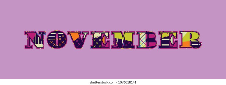 The word NOVEMBER concept written in colorful abstract typography. Vector EPS 10 available.