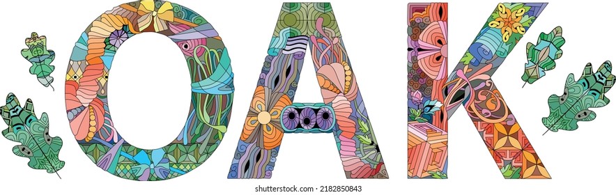 Word OAK. Vector decorative zentangle object