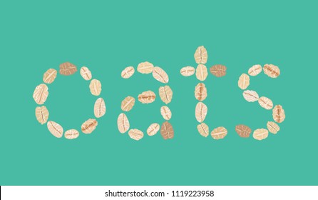 Word OATS made of oat flakes, isolated. Healthy natural breakfast. Vector hand drawn illustration.