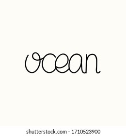 word ocean black line lettering, vector EPS 10