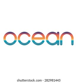 Word ocean logo t-shirt print emblem, summer sunrise or sunset ocean landscape double exposure illustration