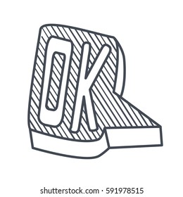 Word Ok, Hand Drawn Comic Speech Bubble Template, Objeto Clipart Dibujado De Mano Blanca Y Negro Aislado