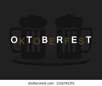 The word Oktoberfest, a minimalist background for the Oktoberfest holiday, two pints with beer