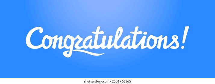 Word "Сongratulations!" on a blue background, stylish hadwriting letters