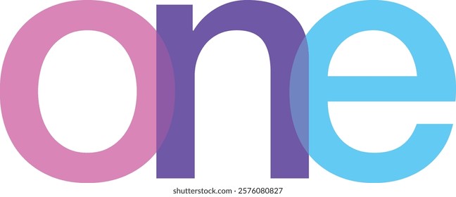 word ONE various pastel color isolated on white background