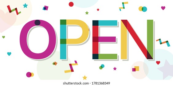Word "Open" with colorful confetti