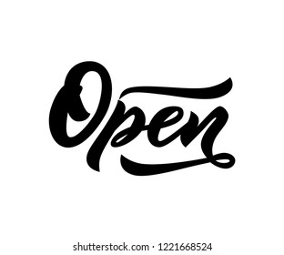 Word Open modern calligraphy lettering. Isolated. Black color. Inspirational text, vector illustration.Template for banner, poster, flyer, greeting card, web design or photo overlay