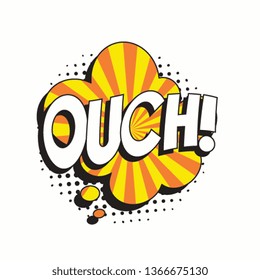 word 'ouch!' in retro comic speech bubble with halftone dotted shadow on white background. vintage vector pop art illustration easy to edit and customize. eps 10