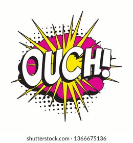 word 'ouch!' in retro comic speech bubble with halftone dotted shadow on white background. vintage vector pop art illustration easy to edit and customize. eps 10