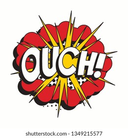 word 'ouch!' in vintage comic speech bubble with halftone dotted shadow on white background. retro vector pop art illustration easy to edit and customize. eps 10