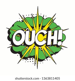 word 'ouch!' in vintage comic speech bubble with halftone dotted shadow on white background. retro vector pop art illustration easy to edit and customize. eps 10