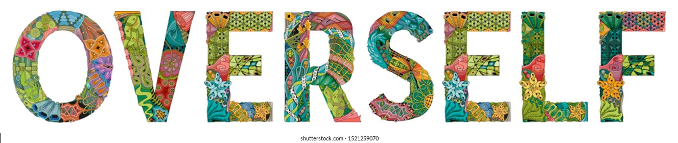 Word OVERSELF. Vector zentangle object for decoration
