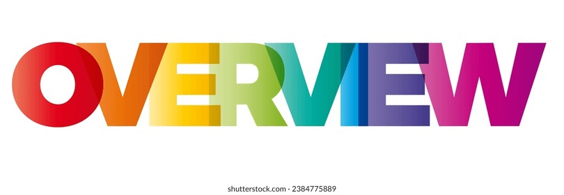 The word Overview. Vector banner with the text colored rainbow.