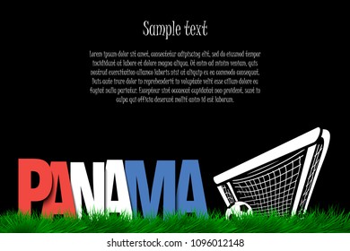 Word Panama and soccer ball in the gate on the grass. Vector illustration