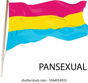 The word Pansexual. Vector banner. Pansexual flag being waved. LGBTQ symbol on white background .