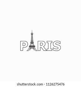 Word Paris with Eiffel Tower. Paris lettering. France