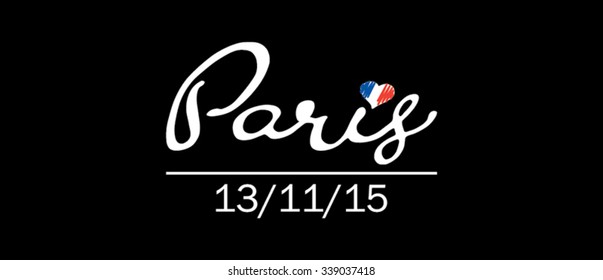 Word Paris in the form of letters with France flag in the shape of heart sign, 13th November 2015