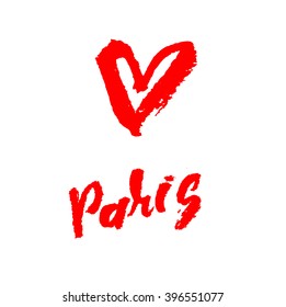 The word Paris with the heart. The hand drawn letters. Lettering and typographic design.