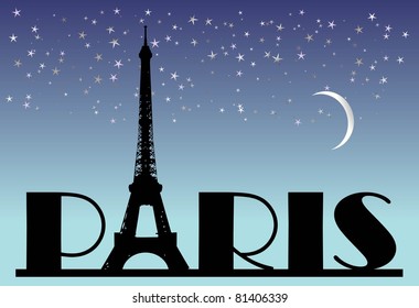 word Paris on the night background