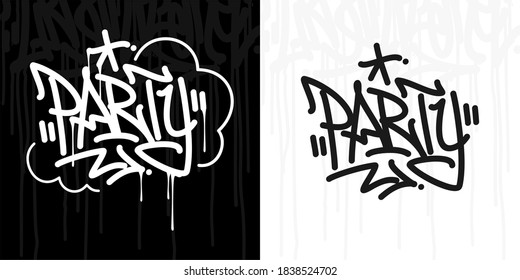 Word Party Abstract Hip Hop Hand Written Graffiti Style Vector Illustration Art