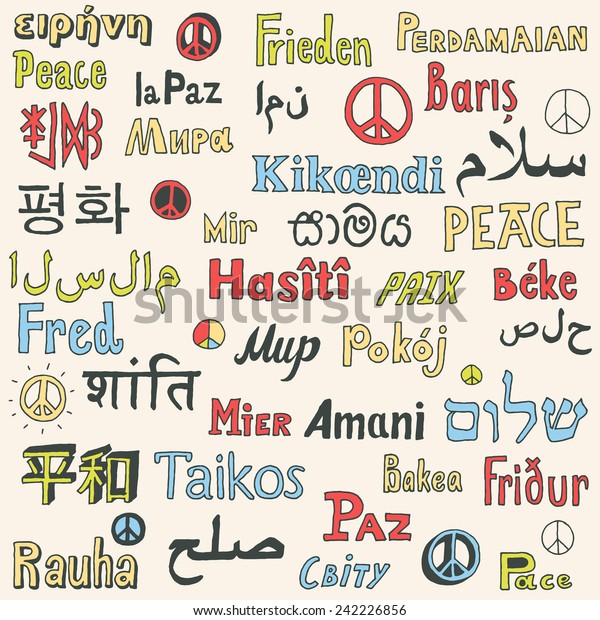 Word Peace Different Languages World Hand Stock Vector Royalty Free   Word Peace Different Languages World 600w 242226856 