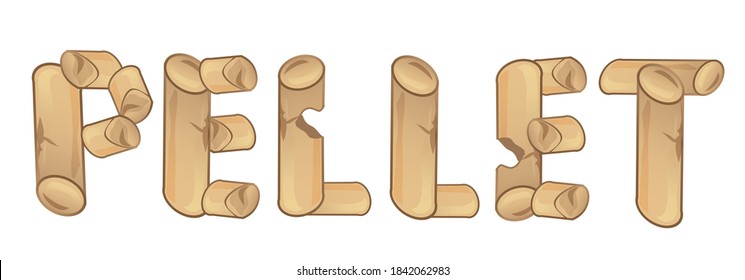 word pellet of WOOD PELLETS stove . vector illustration