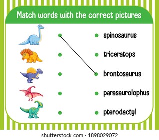 Word to picture matching worksheet dinosaur theme illustration