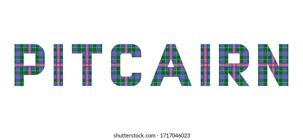 The word "Pitcairn" composed of letters from Pitcairn tartan.