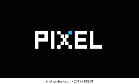The word PIXEL is displayed in bold white sans-serif font against a stark black background. The 'X' character is creatively rendered with small