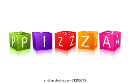 word pizza composed from colorful cubes isolated on white background