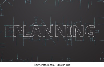 The word "planning" with measuring lines on a black background