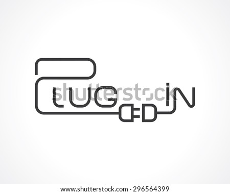 word "plug in" connecting plug and socket concept. 