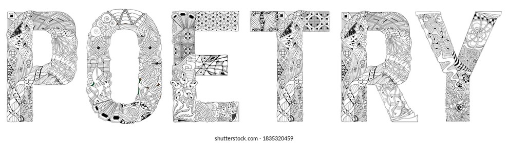 Word POETRY. Vector zentangle object for coloring