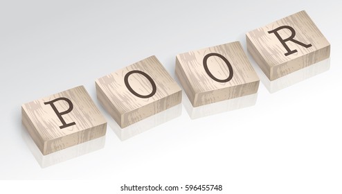 Word POOR composed from alphabet blocks, vector illustration