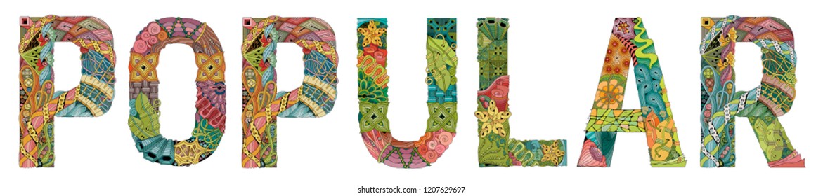 Word POPULAR. Vector decorative zentangle object for decoration