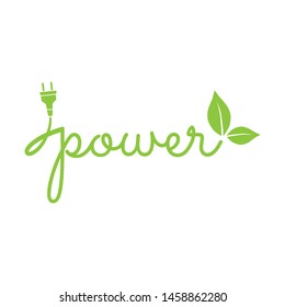 word power as a part of cable with plug and green leaves