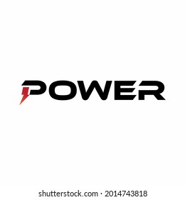 The word POWER with stylized lightning letter P . Vector logo and sign.