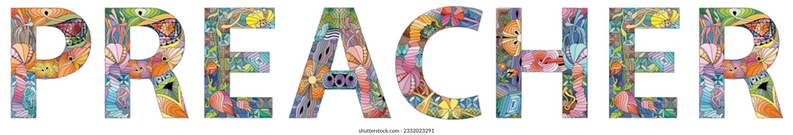 Word preacher. Vector zentangle object for decoration