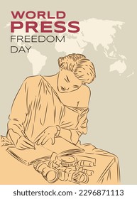 word press freedom day vector illustration with map background with journalists