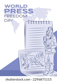 ilustración vectorial del día de la libertad de prensa de palabra con fondo de mapa con periodistas
