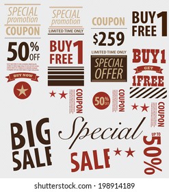 Word for Price tag, sale coupon, voucher. Vector illustration.
