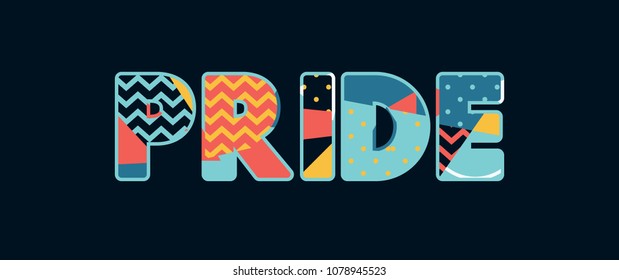 The word PRIDE concept written in colorful abstract typography. Vector EPS 10 available.