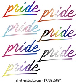 word pride in gradients Pride Flags  Vector illustration